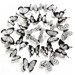 Otras pegatinas decorativas 12/24 piezas negro blanco 3D mariposa pegatina de pared decoración de boda dormitorio sala de estar decoración del hogar mariposas calcomanías pegatinas x0712