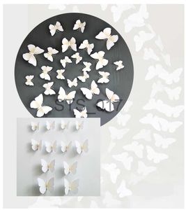 Autres Autocollants Décoratifs 12Pcs 3D PVC Blanc Noir Papillon Colle Sticker Mural Décor À La Maison Stickers Muraux Papillons Décoratifs Sur Le Mur Aimant Réfrigérateur Autocollant x0712