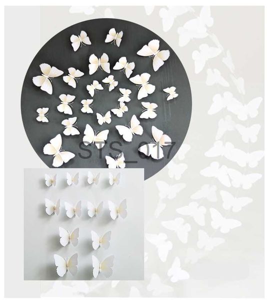 Otras pegatinas decorativas 12 piezas 3D PVC blanco negro mariposa pegamento pared pegatina decoración del hogar pared calcomanías mariposas decorativas en la pared imán nevera pegatina x0712
