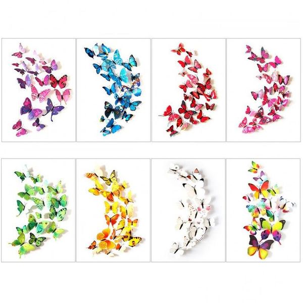 Autres autocollants décoratifs 12 pièces/ensemble 3D papillon autocollant mural Pvc auto-adhésif réfrigérateur aimant Art décalcomanie enfant chambre décor à la maison goutte Del Dhrsi