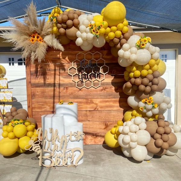 Autres autocollants décoratifs 142pcs citron ballons jaunes garland arc kit sable blanc kaki ballons pour enfants baby shower mariage anniversaire décorations de fête 230110