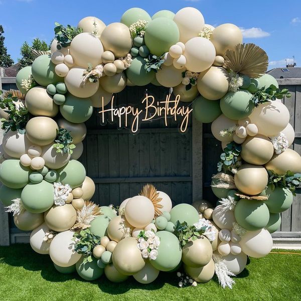 Autres autocollants décoratifs 162pcs ballons vert avocat guirlande arc crème blanc rétro ballon d'olive pour le décor de fond de fête d'anniversaire de mariage 230110