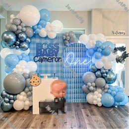 Autres autocollants décoratifs 167pcs kit de guirlande de ballons bleus garçon 1er anniversaire décoration chrome mat blanc gris arc fête bébé douche décor 230110