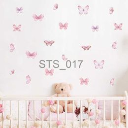 Autres autocollants décoratifs 17pcs aquarelle papillon stickers muraux pour filles chambre enfants chambre stickers muraux salon bébé pépinière chambre décor papier peint x0712