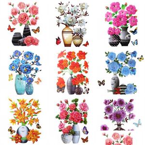 Autres autocollants décoratifs Stickers muraux stéréo 3D Simation Vase à fleurs Auto-adhésif esthétique romantique mural pour porte de chambre de maison Frid Dhr9L