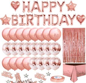 Andere decoratieve stickers 46 stks Rose Gold Birthday Decoration Set Letter Happy Balloon Party Decor Kids Foil Table Cloth Heart 230110