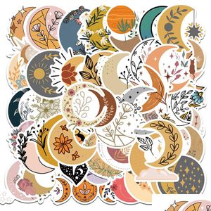 Autres autocollants décoratifs 50pcs mignon dessin animé bohème art fleur lune autocollants esthétique décalcomanie ordinateur portable scrapbook téléphone voiture iti autocollant dhy91