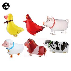 Andere decoratieve stickers 6 stks wandelen boerderij dieren ballonnen folie roost duck varken schapen koe helium speelgoed thema verjaardagsfeestje 230110