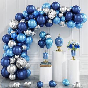 Autres autocollants décoratifs 78pcs métallisé bleu marine latex ballon guirlande arc kit argent étoile feuille ballons pour mariage anniversaire bébé douche fête décor 230110
