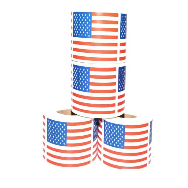 Autres autocollants décoratifs Drapeau américain 250Pcs / Roll Créativité Us Independence Day Creative Gift Sealing Sticker Gifts Wrap Supplies Dh9Ys