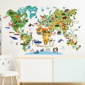 Autres autocollants décoratifs animaux carte du monde Stickers muraux pour garçons enfants chambre enfants chambre décoration murale autocollant amovible pour chambre de maternelle bricolage x0712