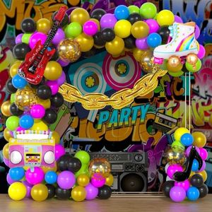 Otras pegatinas decorativas Back to 90s 80s Theme Balloon Garland Arch Kit Telón de fondo Decoración con disco 4D Radio Foil Ballon Retro Carnival Party Supplies 230110