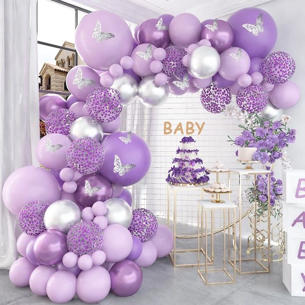 Autres autocollants décoratifs Papillon Violet Ballon Garland Arch Kit Décoration de fête d'anniversaire Baby Shower Mariage Ballon Décor 1st Fournitures 230110