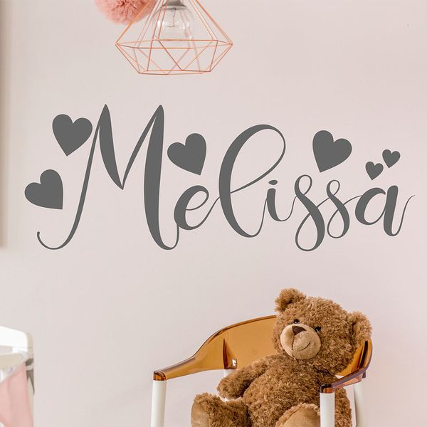 Autres autocollants décoratifs calligraphie Style nom vinyle autocollant mural personnalisé décalcomanie avec coeurs bébé filles cadeau pépinière chambre douce décoration D251 221203