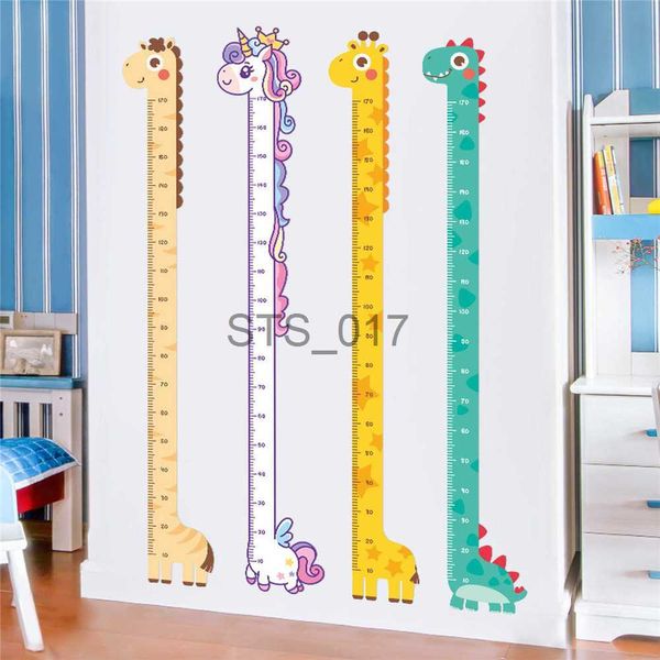 Autres autocollants décoratifs dessin animé bébé dinosaure enfants hauteur autocollant PVC auto-adhésif girafe licorne enfants hauteur règle Animal mur autocollant décor à la maison x0712