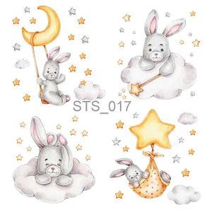 Autres Stickers Décoratifs Dessin Animé Lapin Lune et Étoiles Stickers Muraux pour Chambre d'Enfants Chambre de Bébé Décoration Animaux Stickers Muraux Filles Garçons Chambre Papier Peint x0712