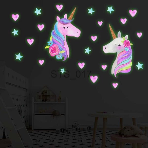 Autres Autocollants Décoratifs Dessin Animé Lumineux Licorne Stickers Muraux Pour Enfants Chambres Plafond Décor À La Maison Stickers Muraux Étoiles Fluorescentes Glow In The Dark Autocollants x0712