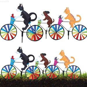 Autres autocollants décoratifs chat chien sur vélo bricolage moulin à vent 3D animal vélo vent Spinner Whirligig jardin pelouse gadgets décoratifs enfants jouets de plein air cadeau L230715