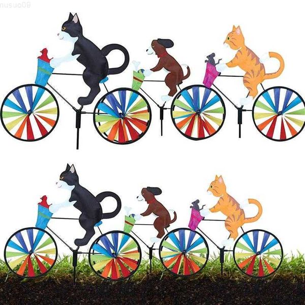 Otras pegatinas decorativas Cat Dog On Bike DIY Molino de viento 3D Animal Bicicleta Wind Spinner Whirligig Jardín Césped Gadgets decorativos Niños Juguetes al aire libre Regalo L230715