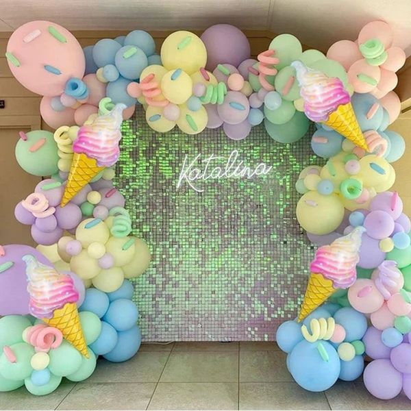 Otras pegatinas decorativas Lindo helado temático Macaron Globo Guirnalda Arcos Conjunto Niñas Fiesta de cumpleaños Baby Shower Decoración 230105