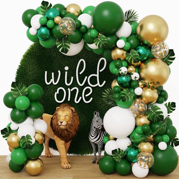 Autres autocollants décoratifs Kit de guirlande d'arc de ballon vert Wild One Jungle Safari Décoration de fête d'anniversaire Baby Shower Boy 1st Latex Ballon Chain 230110