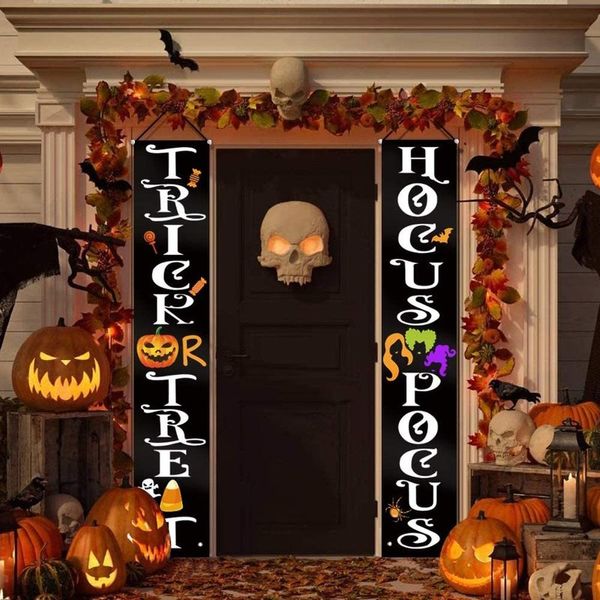 Autres autocollants décoratifs Décorations d'Halloween Extérieur Trick Or Treat Hocus Pocus Grandes bannières de sorcière Signes de porche pour porte d'entrée à l'extérieur de la cour Garland 220901