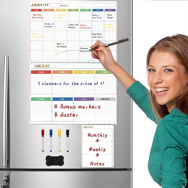 Otras pegatinas decorativas Conjunto de calendario mensual magnético Pizarra blanca magnética Planificador semanal Organizador de lista de compras para refrigerador de cocina 230105