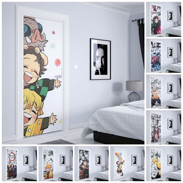 Autres autocollants décoratifs Décoration de la maison moderne art Anime japonais Demon Slayer kawaii affiche pvc polyéthylène porte autocollant Décoration affiches z259 230701