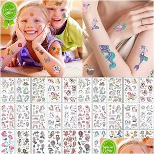Andere decoratieve stickers Nieuwe 10Sheets/Lot Children Cute Cartoon Tijdelijke tattoo Baby shower Kids Body Makeup Sticker Tattoos Mermaid Dhznn
