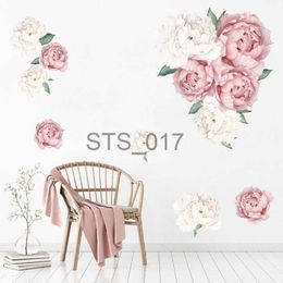Andere decoratieve stickers Peony Rose Flowers Print Wallpaper Stickers Art Nursery Decals for Kids Living Room Interior Decoration Decals Wall Sticker x0712
