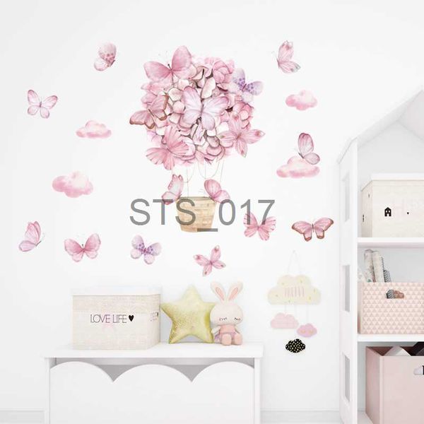 Otras pegatinas decorativas Flor rosa Globo aerostático Mariposa Pegatinas de pared para habitación de niños Bebé Guardería Tatuajes de pared Dormitorio Sala de estar Decoración para el hogar Murales x0712