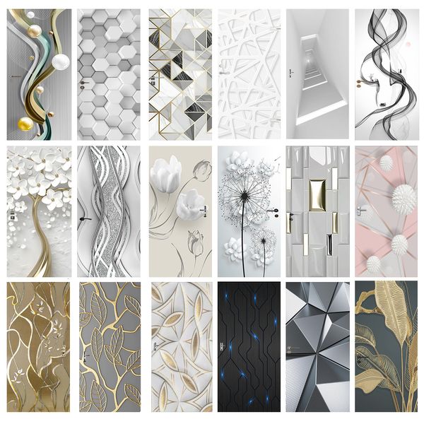 Autres Autocollants Décoratifs PVC Porte Autocollant Moderne 3D Abstrait Mode Ligne Argent Perle Papier Peint Salon Art Affiche Auto-Adhésif Mural 230701