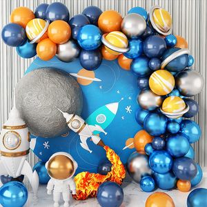 Autres autocollants décoratifs Thème de l'espace Ballon Arch Garland Kit Agate Métallique Bleu Argent Latex Ballon Baby Shower Enfants Garçon Joyeux Anniversaire Fournitures de fête 230110