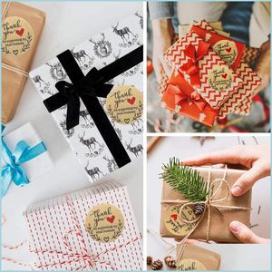 Andere decoratieve stickers Dankjewel Geschenksticker Hartvorm Thanksgiving Handgemaakte Baking Return Gifts Sticky Paper Kraft Glossy PA DHX79