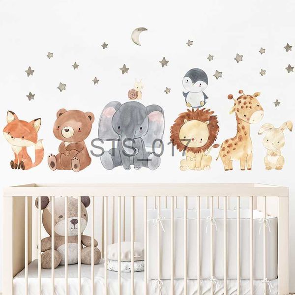 Otras pegatinas decorativas Acuarela Dibujos animados Lindo África Animales Pegatinas de pared Elefante Jirafa Oso Zorro Niños Habitación Tatuajes de pared Pegatina decorativa para pared x0712