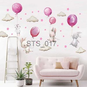 Autres Stickers Décoratifs Aquarelle Rose Ballon Lapin Nuage Stickers Muraux pour Chambre d'Enfant Chambre de Bébé Chambre Décoration Stickers Muraux Garçon et Filles Cadeaux PVC x0712