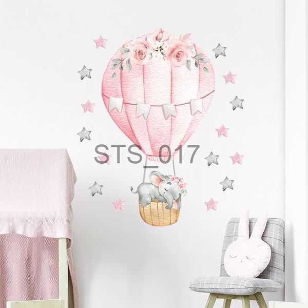 Autres autocollants décoratifs aquarelle rose montgolfière stickers muraux pour bébé chambre d'enfant décoration stickers muraux bébé éléphant décoration de la maison PVC x0712
