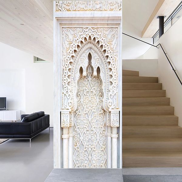 Otras pegatinas decorativas Blanco 3D Autoadhesivo Etiqueta de la puerta Art Arch Refurbish Poster Musulmán Mezquita de la Meca Gabinete Pared Mural personalizado para el hogar 230403