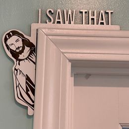Andere decoratieve stickers houten deur Ik zag dat Jezus hoofd grappige home decor frame ornament en vrolijke kerstdecoratie santa claus eland 230111
