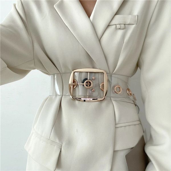 Otro diseñador Cinturones claros blancos para mujeres PVC de alta calidad Cinturón de corsé punk transparente Cintura femenina Cummerbunds 6 cm de ancho Correa 231117