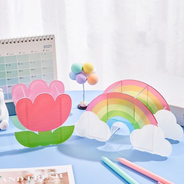 Otros accesorios de escritorio Cute Cactus Rainbow Shape Acrylic Pen Holder Multi Compartimentos Caja de lápices Kids Desktop Stationery Organizer for School Office 230609