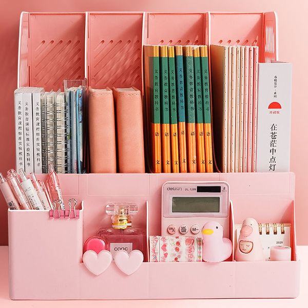 Autres accessoires de bureau Boîte de rangement de plateau de fichier multifonctionnel avec porte-stylo Supports simples Support de livre Bureau Organiser le bureau de l'école 230926