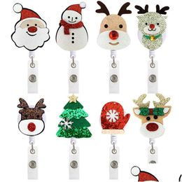 Autres accessoires de bureau Badge de Noël en gros Keychain Keychain rétractable Pl Cartoon ID Badges avec Clip Office Supplies 8 Couleurs DHWL0