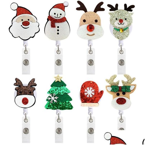 Autres accessoires de bureau Badge de Noël en gros Keychain Keychain rétractable Pl Cartoon ID Badges avec Clip Office Supplies 8 Couleurs DHWL0