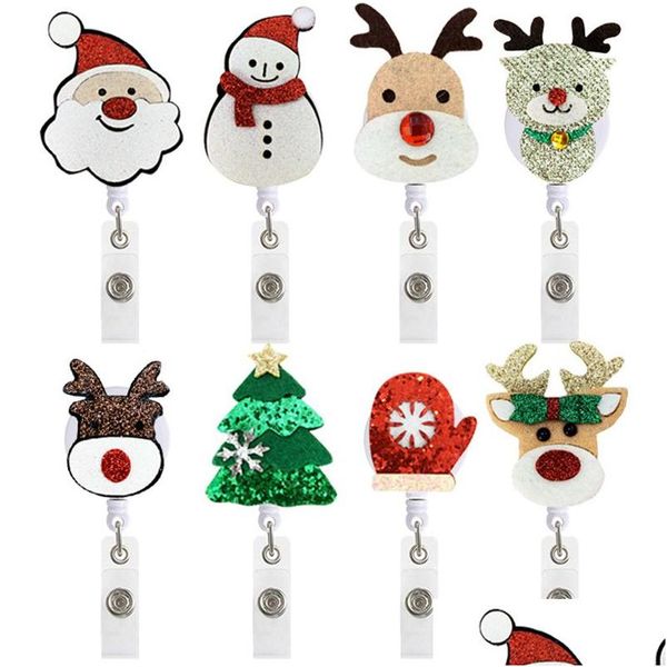 Autres accessoires de bureau Badge de Noël en gros Keychain Keychain rétractable Pl Cartoon ID Badges avec Clip Office Supplies 8 Couleurs DHMNJ
