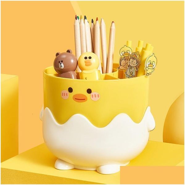 Autres accessoires de bureau en gros mignon petit porte-stylo de poulet jaune grande capacité boîte de rangement de crayon organisateur de bureau support cas dhubw