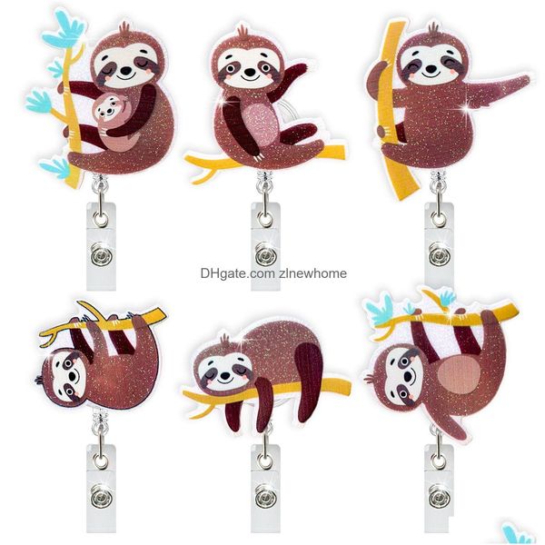 Autres accessoires de bureau Gros Sloth Badge Porte-clés Rétractable Pl Cartoon ID Badges Titulaire avec clip Fournitures de bureau Drop Deliver Dhlqe