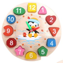 Andere Bureauaccessoires Groothandel Houten Pinguïn Digitale Klok Model Kinderen Vroeg Onderwijs Leermiddelen 17.5X17.5X2.3Cm Kantoor Sch Dhkwe