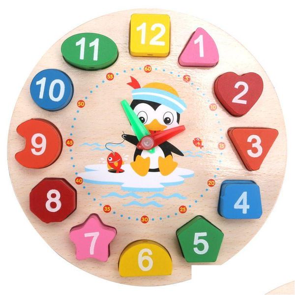 Otros accesorios de escritorio Penguin de madera al por mayor Modelo de reloj digital para niños Ayudas de enseñanza de educación temprana 17.5x17.5x2.3cm Drop del Dhamq