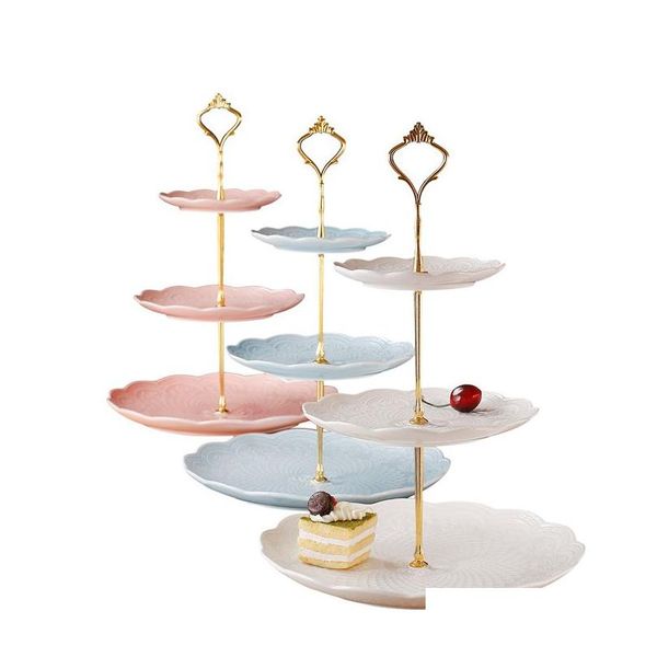 Autres vaisselle 3 niveaux Cake Plate Stand Poignée Montage Sier Gold Wedding Party Crown Rod Cuisine Drop Livraison Maison Jardin Salle à manger Ba Otgqf